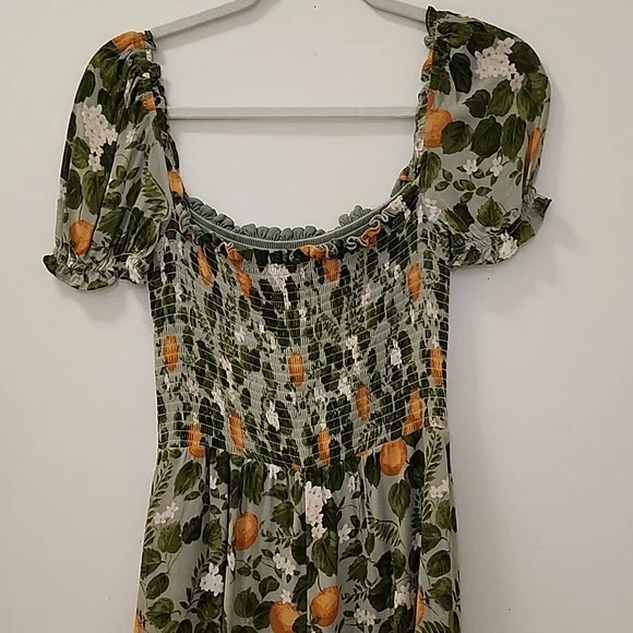 Reformation inka Floral Green and Orange Dress Drop Waist Sz Med - Picture 11 of 17